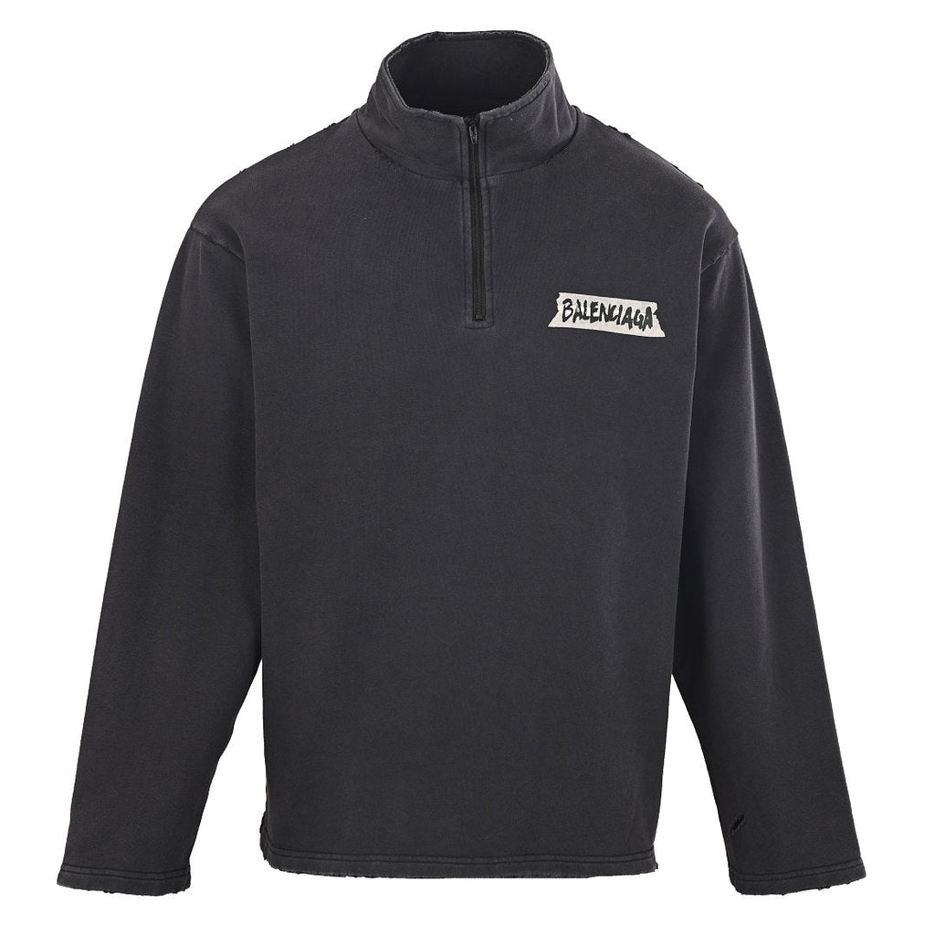 Balenciaga Logo Long-Sleeve Top - Black - front view