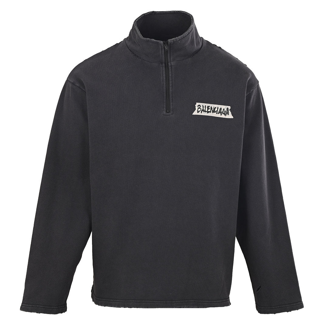 Balenciaga Logo Long-Sleeve Top - Black - front view