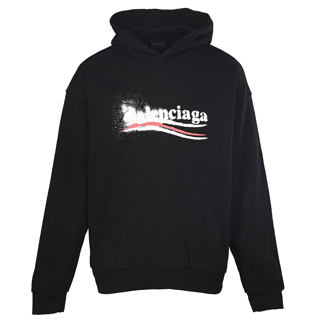 Balenciaga Logo Pullover Hoodie - Black - front view