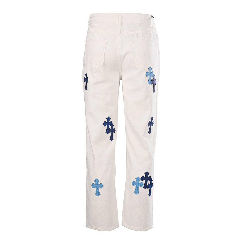 Chrome Hearts Cross Patch Embroidery Jeans - White - back view