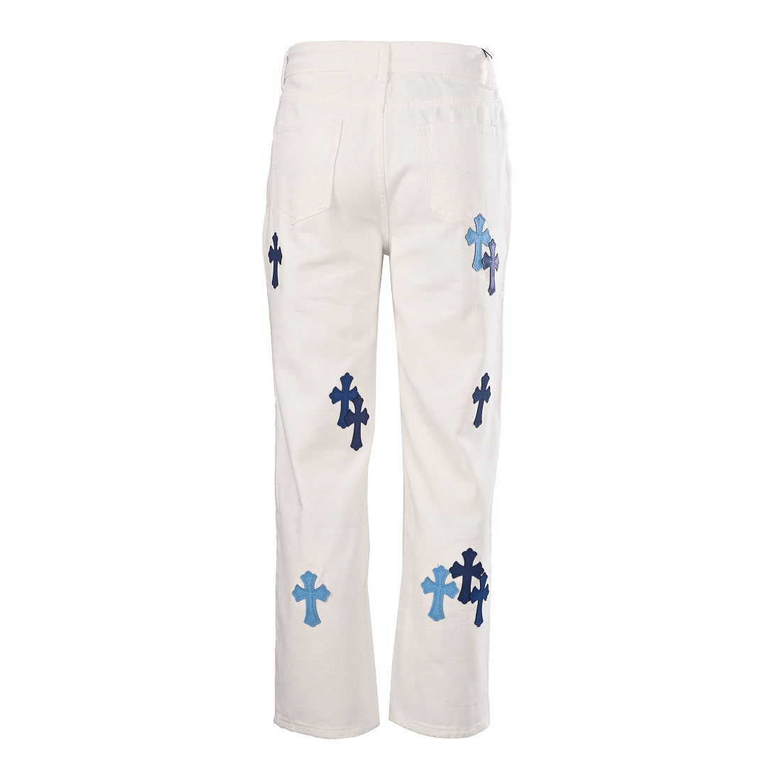 Chrome Hearts Cross Patch Embroidery Jeans - White - back view