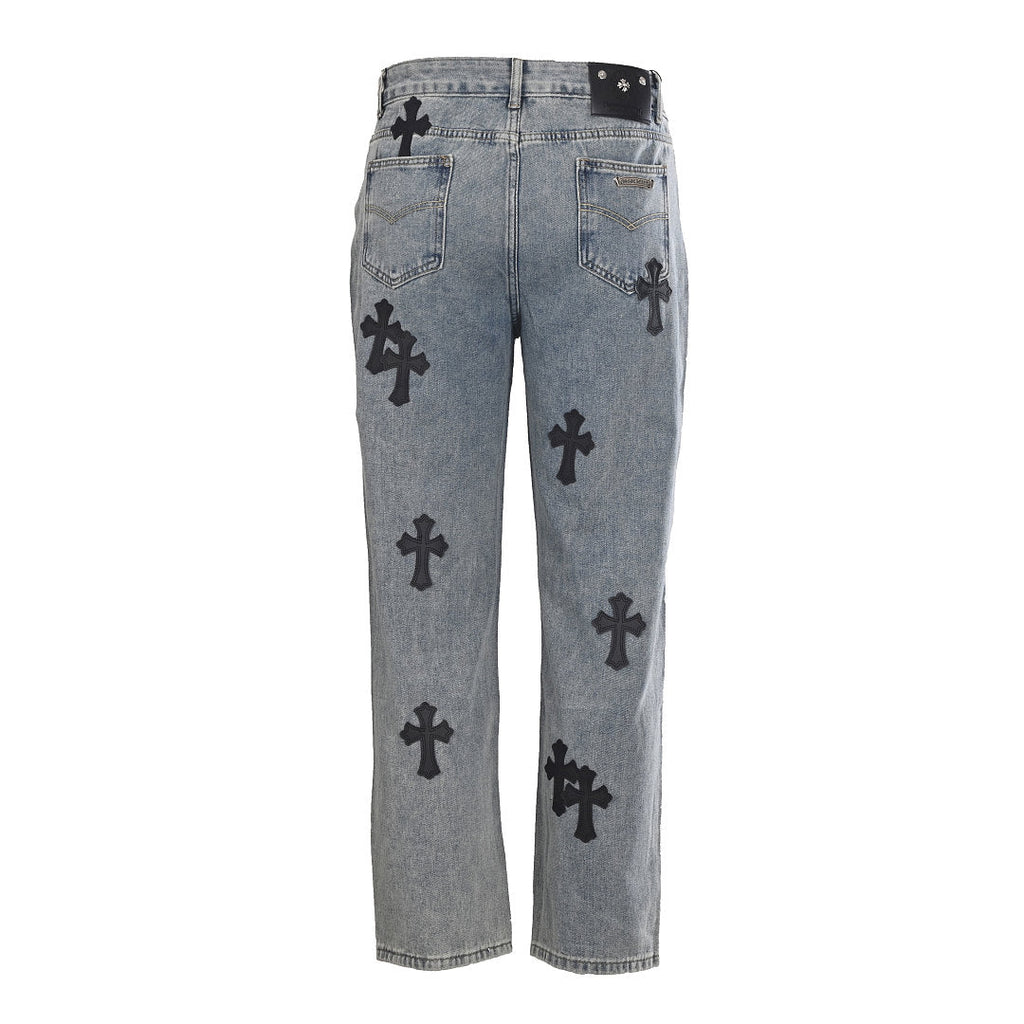 Chrome Hearts Cross Patch Embroidery Jeans - Gray - back view