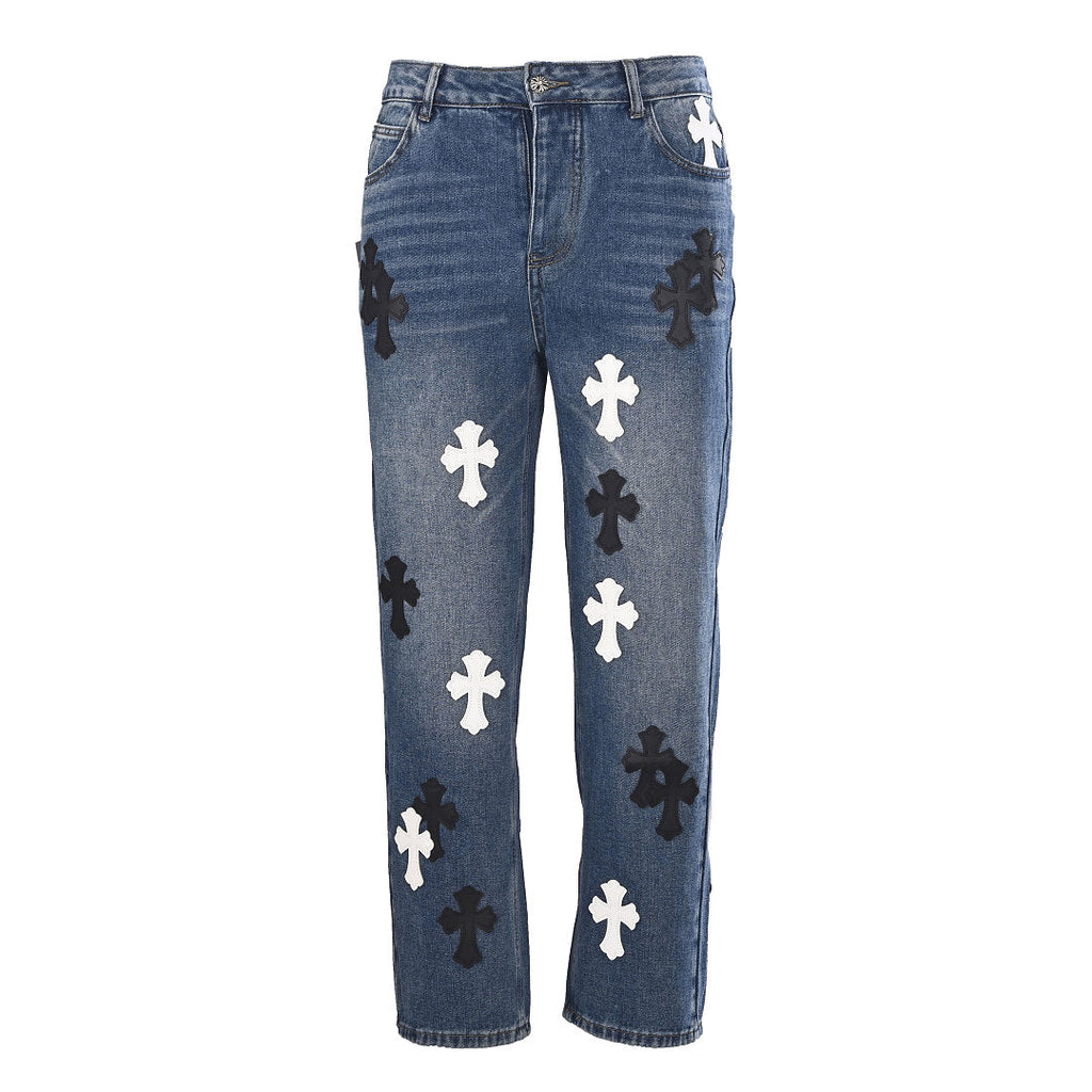 Chrome Hearts Cross Patch Embroidery Jeans - Navy - front view