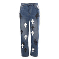 Chrome Hearts Cross Patch Embroidery Jeans - Navy - front view