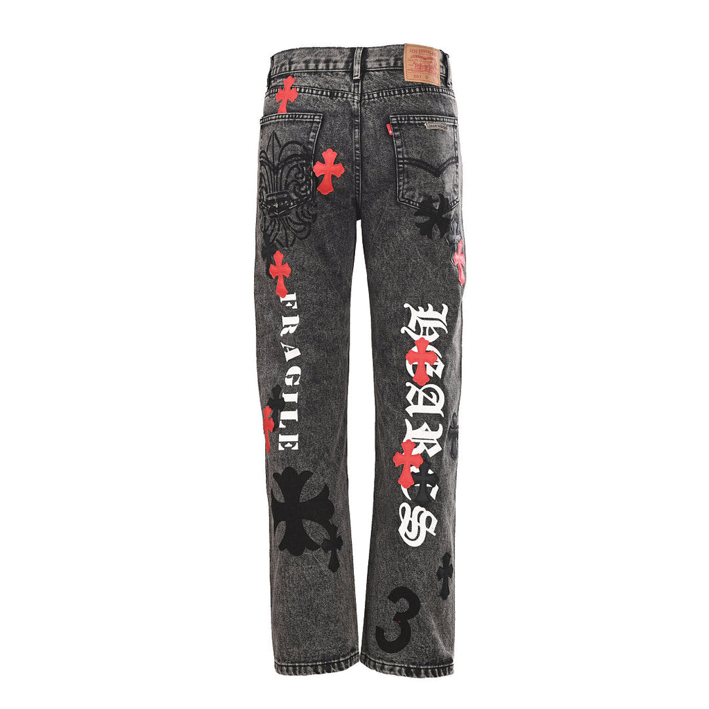 Chrome Hearts Cross Patch Embroidery Jeans - Black - back view