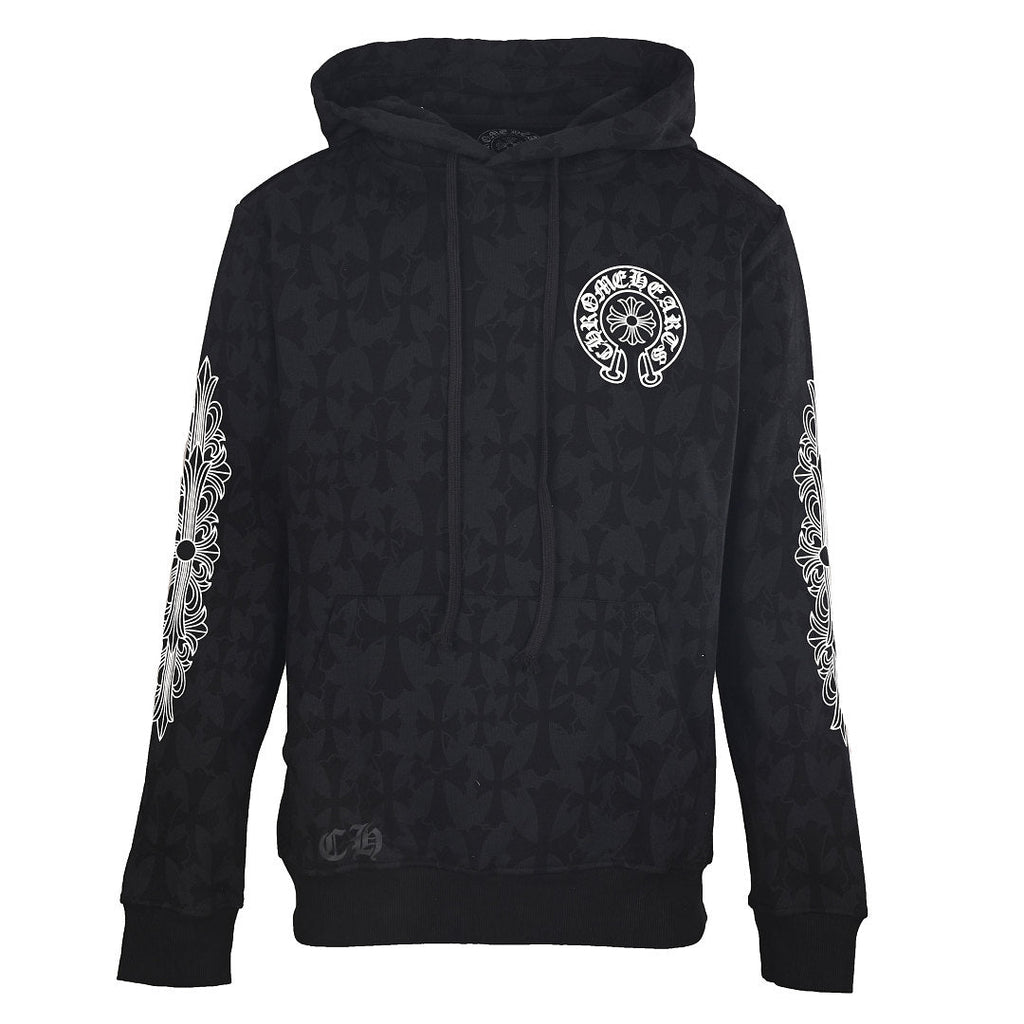 Chrome Hearts Tonal All-Over Cross Pullover Hoodie - Black - front view