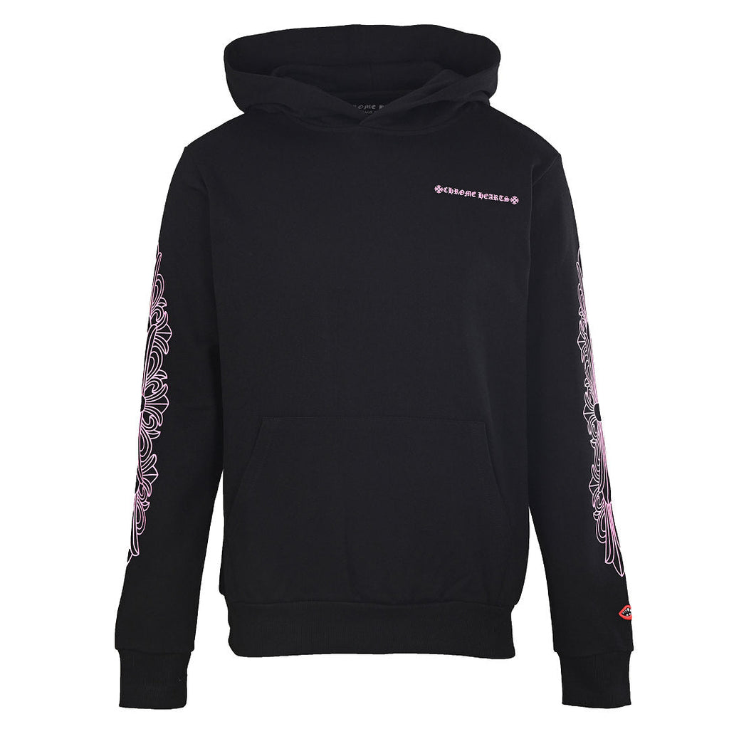 Chrome Hearts Pink Script Pullover Hoodie - Black - front view
