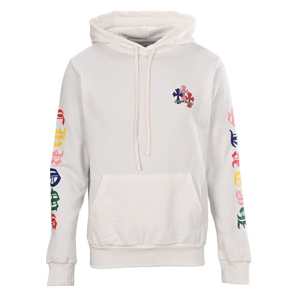 Chrome Hearts Multicolor Script Cross Pullover Hoodie - White - front view