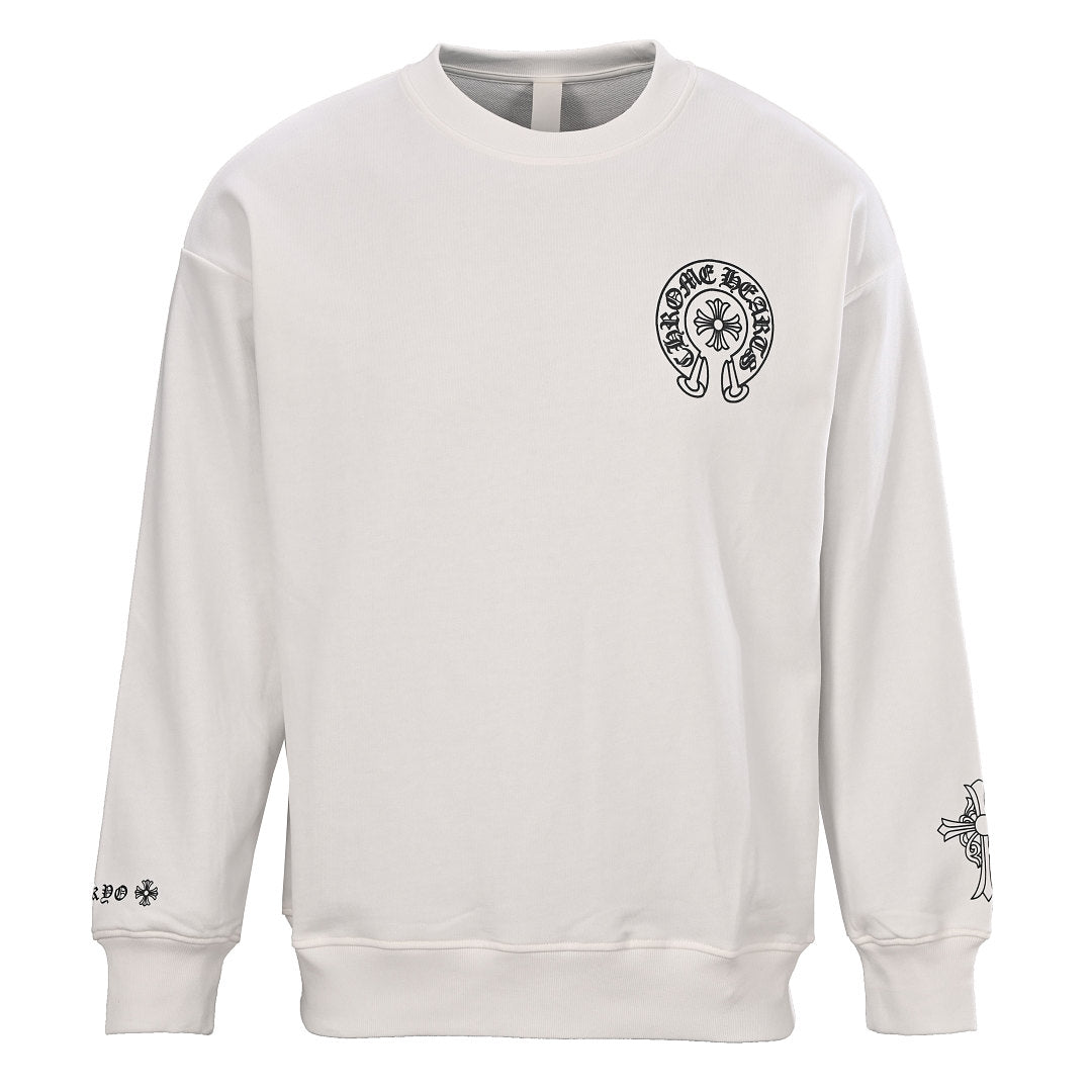 Chrome Hearts Chest Horseshoe Crewneck Sweatshirt - White - front view