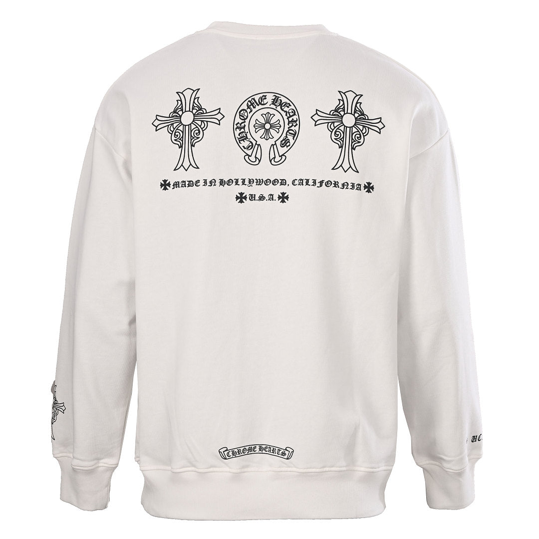 Chrome Hearts Chest Horseshoe Crewneck Sweatshirt - White - back view