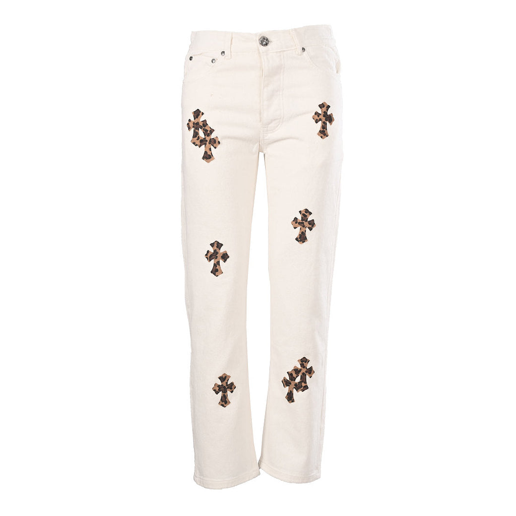 Chrome Hearts Cross Patch Embroidery Jeans - White - front view