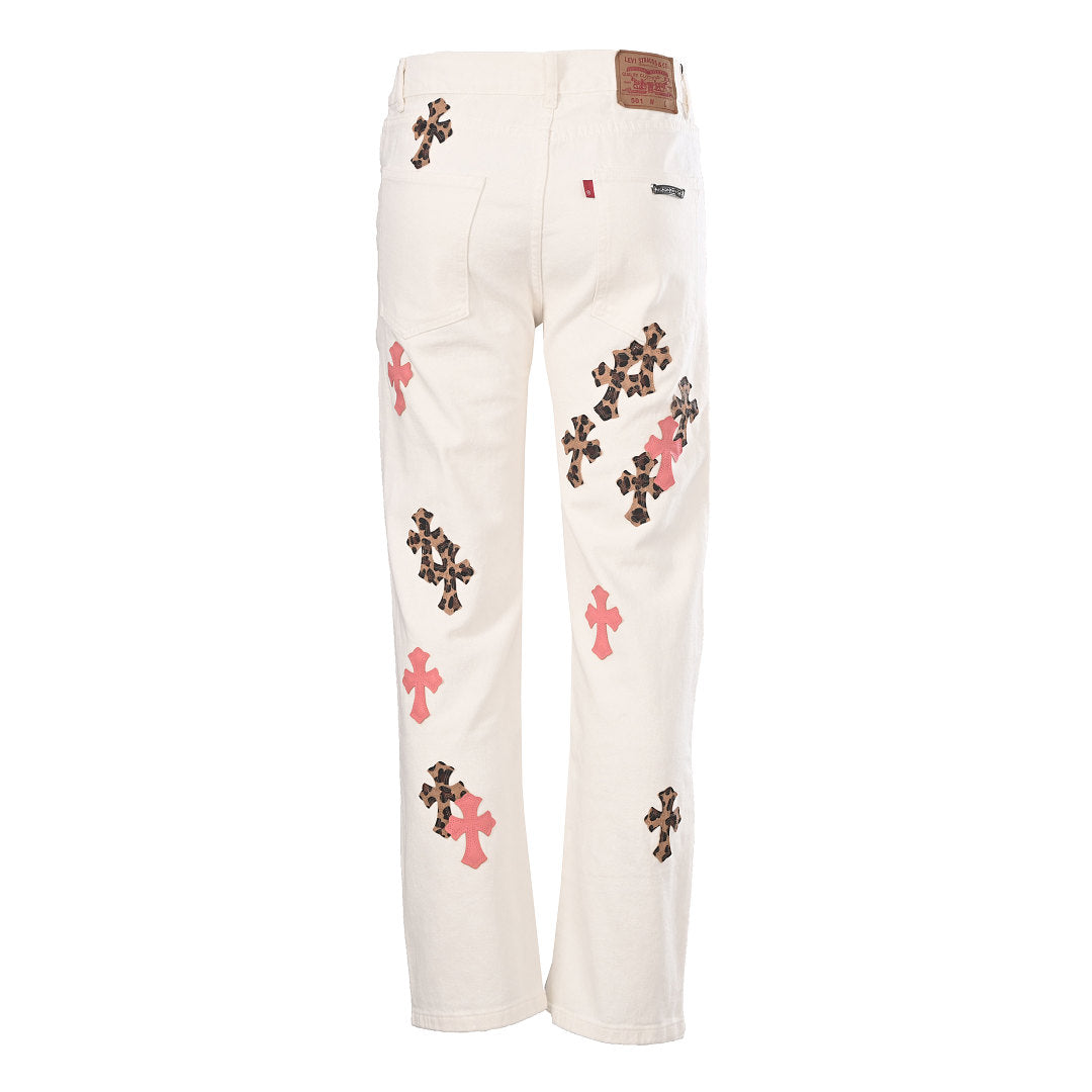 Chrome Hearts Cross Patch Embroidery Jeans - White - back view