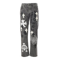 Chrome Hearts Cross Patch Embroidery Jeans - Gray with Black and White - front view