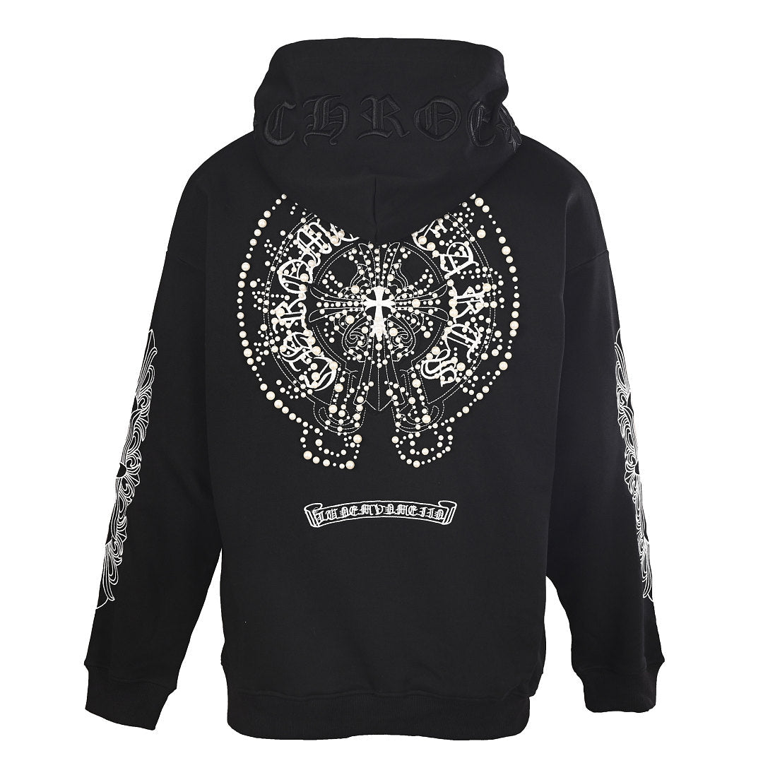 Chrome Hearts Pearl Cross Embroidery Pullover Hoodie - Black - back view
