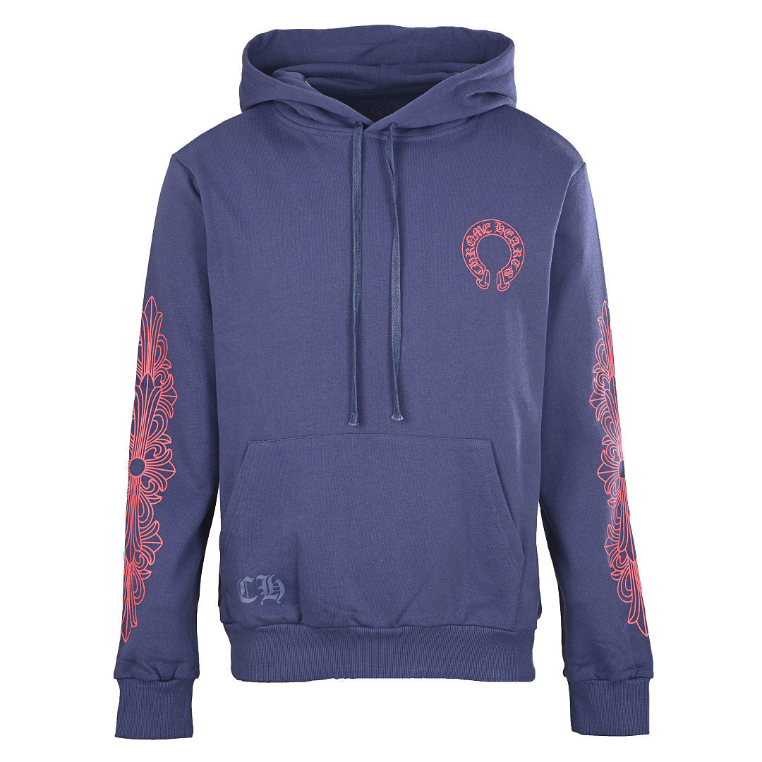 Chrome Hearts Script Horseshoe Pullover Hoodie - Navy - front view