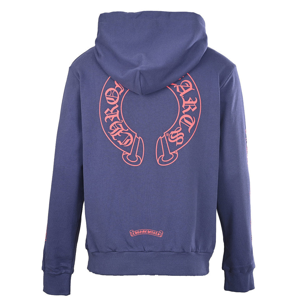 Chrome Hearts Script Horseshoe Pullover Hoodie - Navy - back view