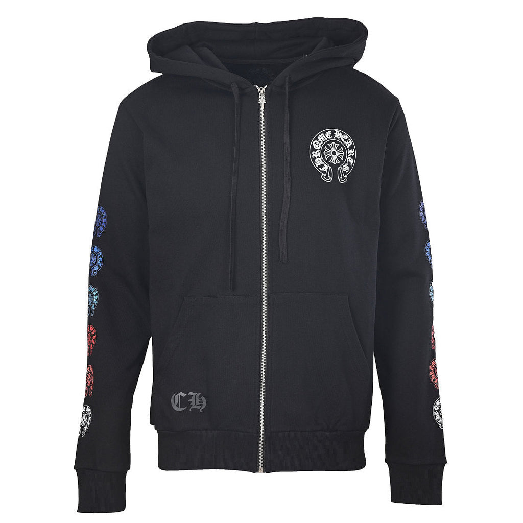 Chrome Hearts Rainbow Sleeve Logo Zip-Up Hoodie - Black - front view