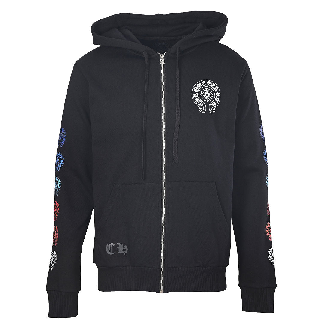 Chrome Hearts Rainbow Sleeve Logo Zip-Up Hoodie - Black - front view
