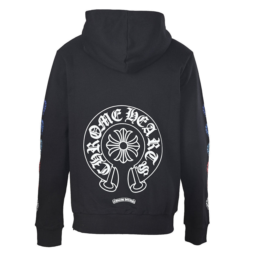 Chrome Hearts Rainbow Sleeve Logo Zip-Up Hoodie - Black - back view