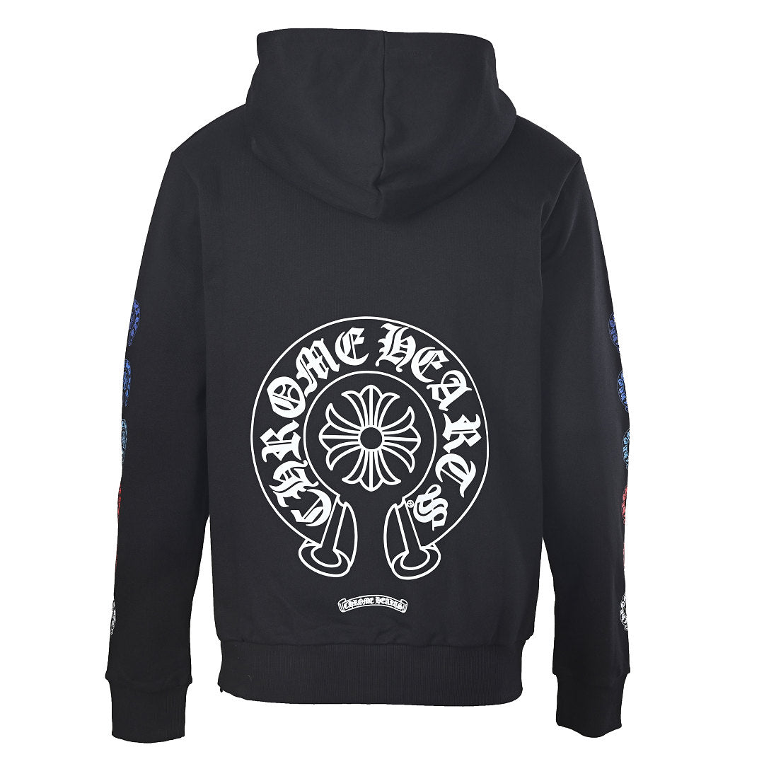 Chrome Hearts Rainbow Sleeve Logo Zip-Up Hoodie - Black - back view