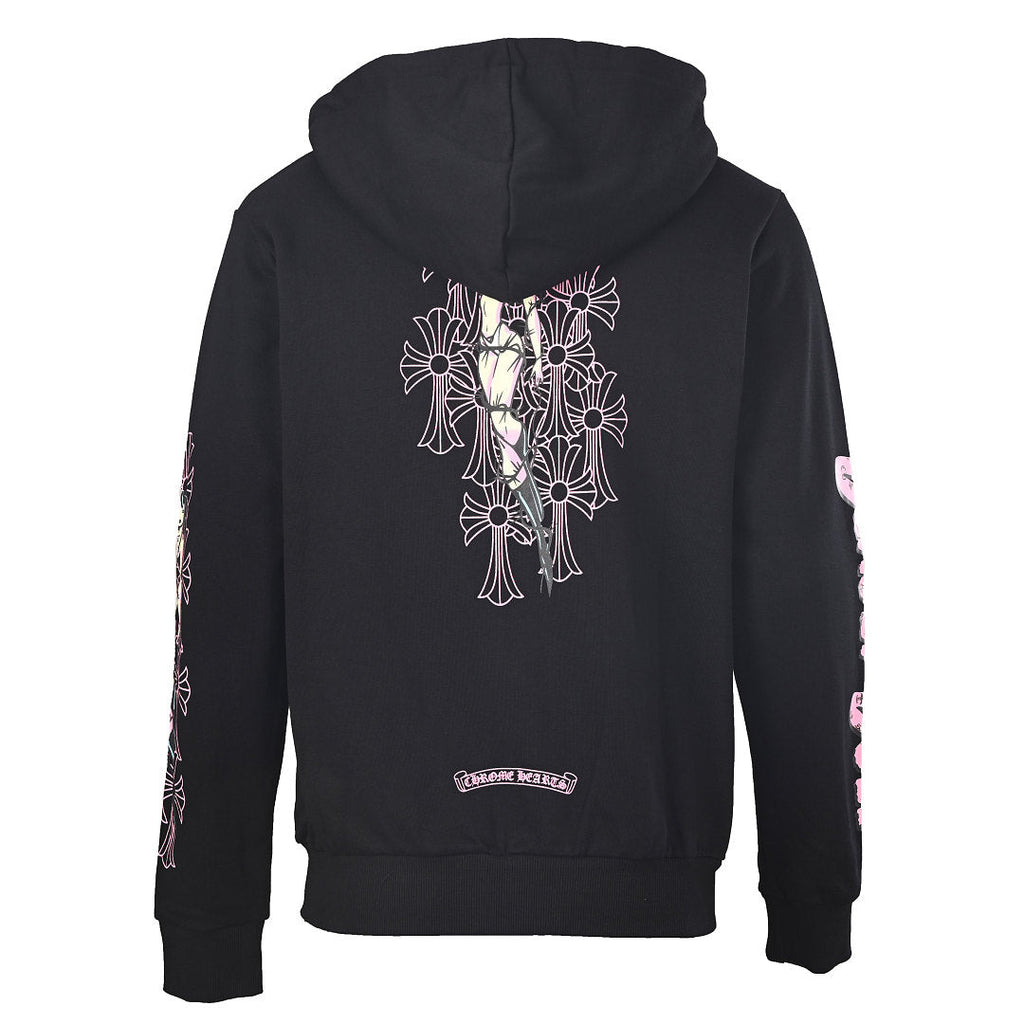 Chrome Hearts Pink Scroll Zip-Up Hoodie - Black - back view
