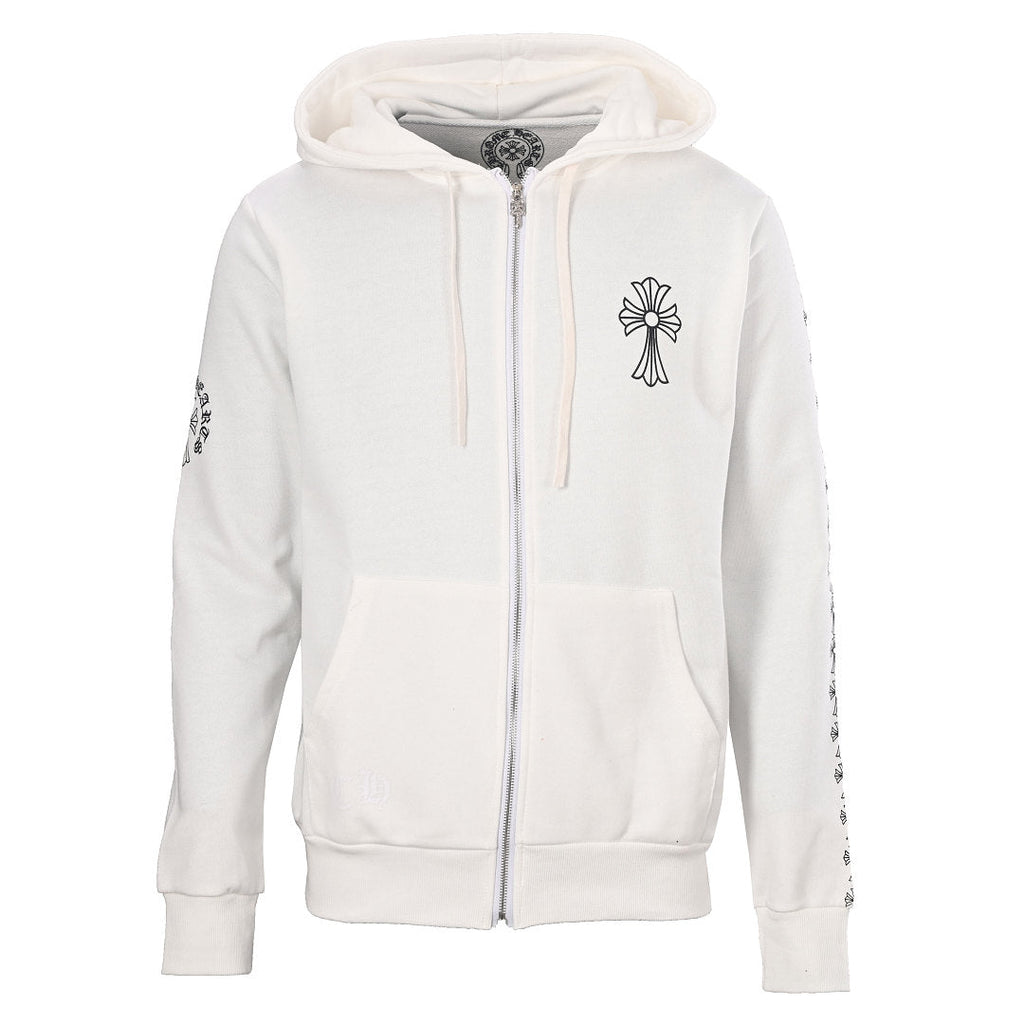 Chrome Hearts Sleeve Cross Zip-Up Hoodie - White - front view