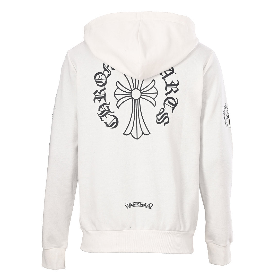 Chrome Hearts Sleeve Cross Zip-Up Hoodie - White - back view