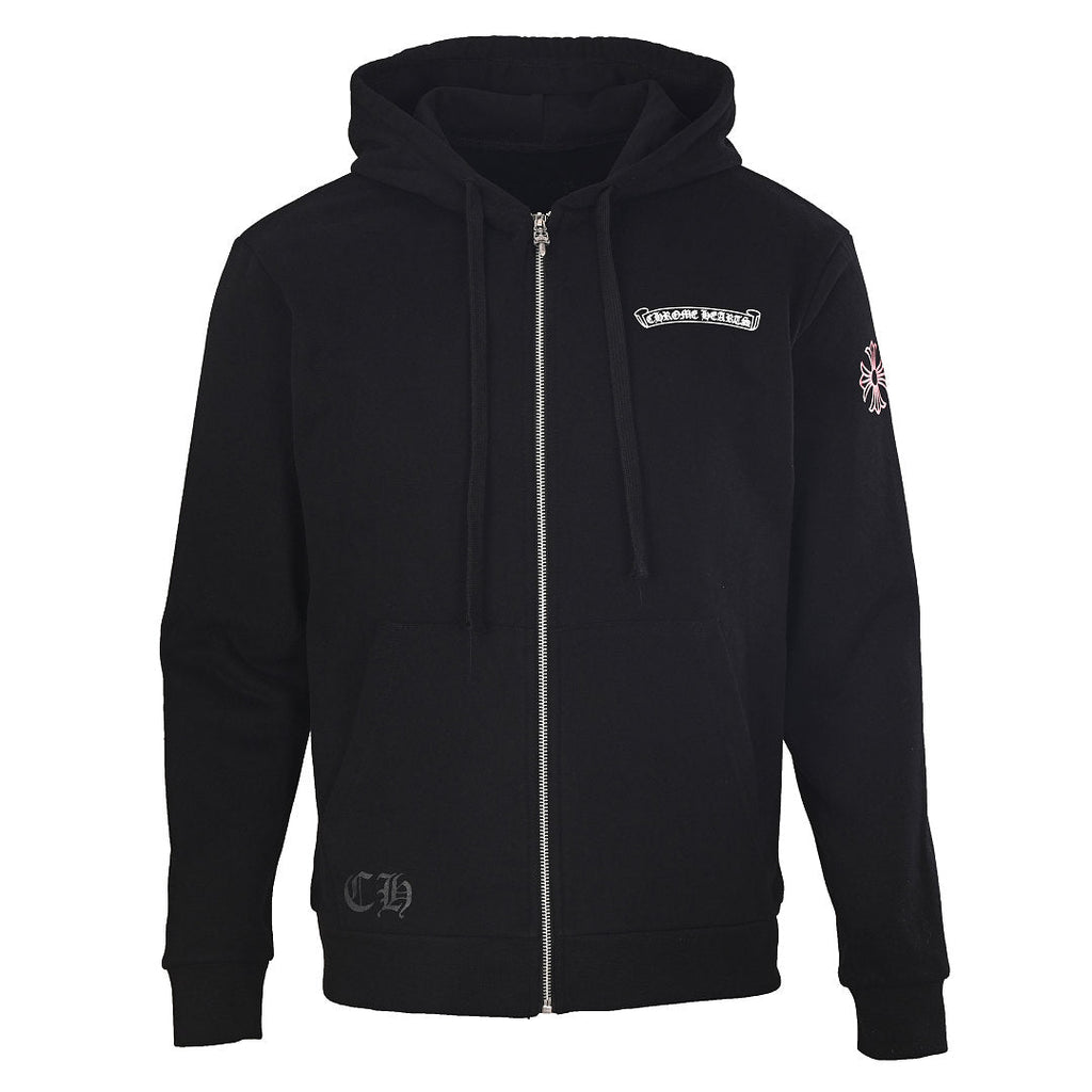 Chrome Hearts Scroll Graphic Zip-Up Hoodie - Black - front view