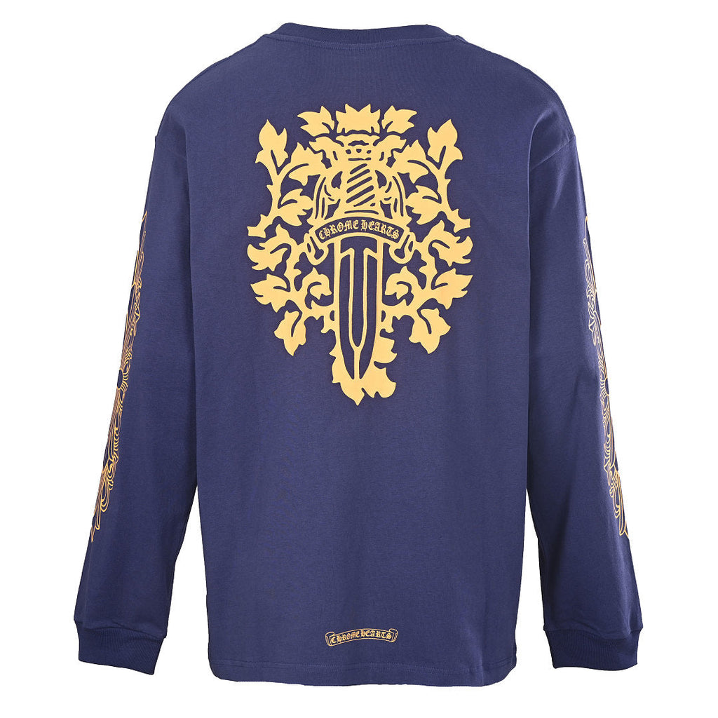 Chrome Hearts Sword Graphic Long-Sleeve T-Shirt - Navy and Gold - back view