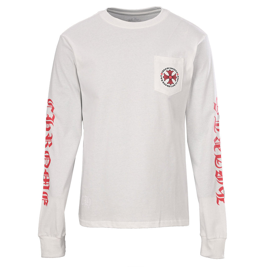 Chrome Hearts Floral Script Long-Sleeve T-Shirt - White with Red - front view