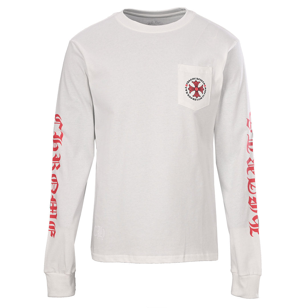 Chrome Hearts Floral Script Long-Sleeve T-Shirt - White with Red - front view