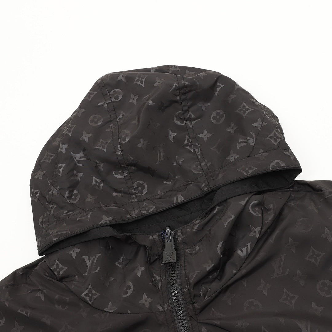 Louis Vuitton Monogram Jacquard Double-Faced Reversible Hooded Windbreaker Jacket Men Black