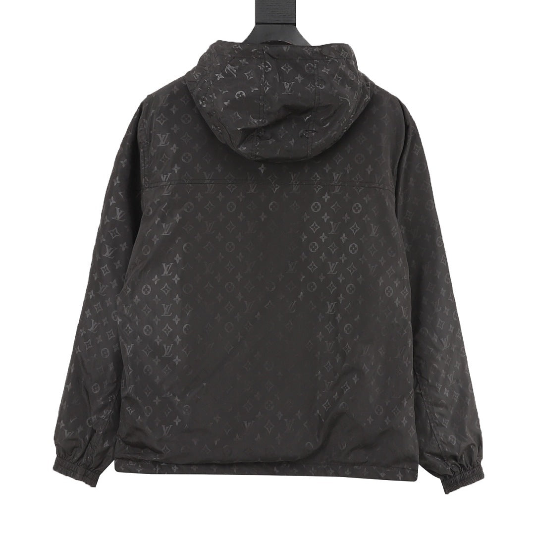 Louis Vuitton Monogram Jacquard Double-Faced Reversible Hooded Windbreaker Jacket Men Black