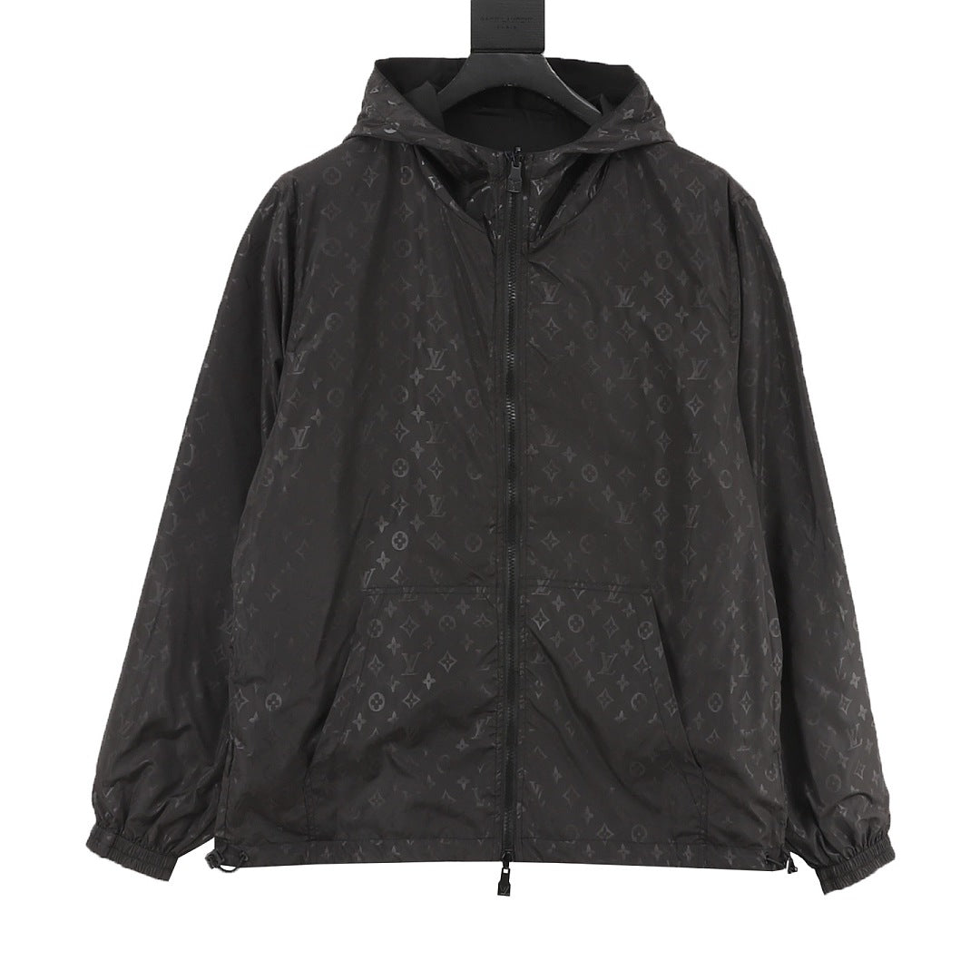 Louis Vuitton Monogram Jacquard Double-Faced Reversible Hooded Windbreaker Jacket Men Black