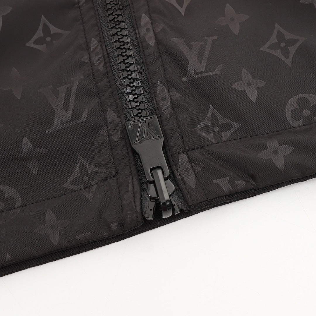 Louis Vuitton Monogram Jacquard Double-Faced Reversible Hooded Windbreaker Jacket Men Black