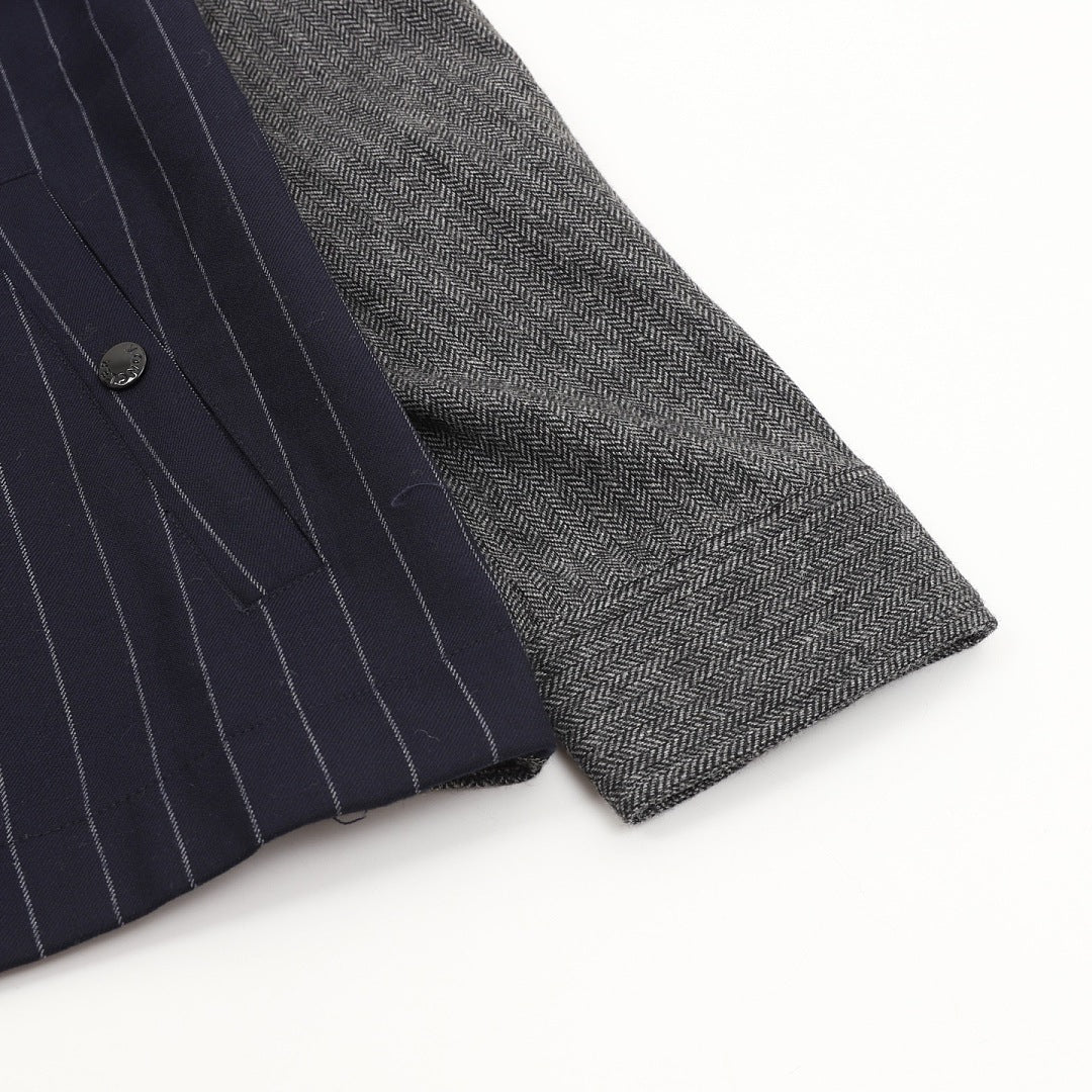 Moncler Wool Pinstripe Herringbone Panel Zip Jacket – Men’s, Navy Blue