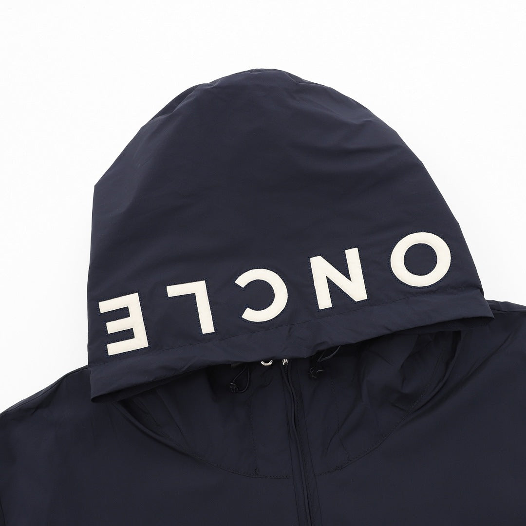 Moncler Sassiere Hood Print Logo Hooded Zip Jacket – Men’s, Navy Blue