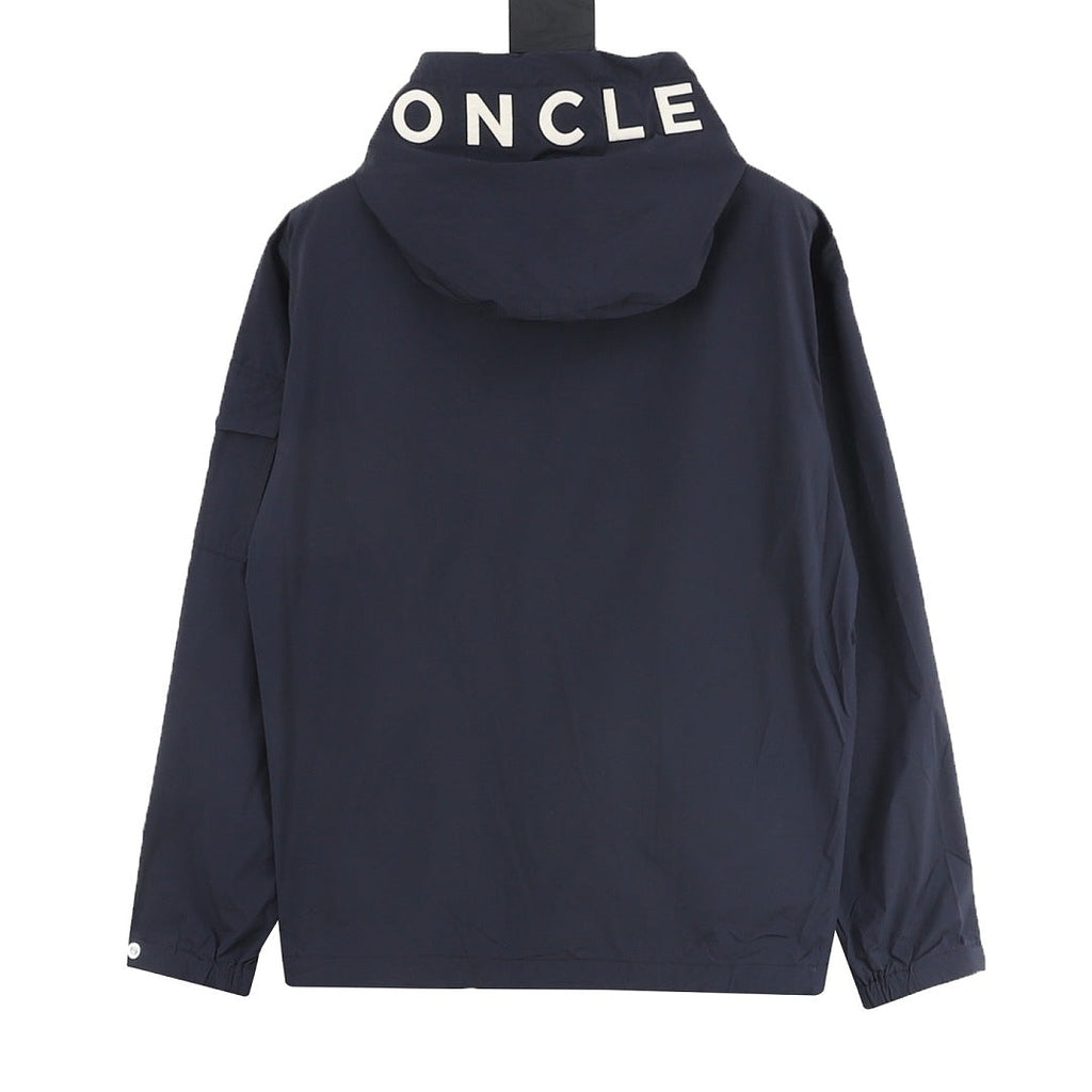 Moncler Sassiere Hood Print Logo Hooded Zip Jacket – Men’s, Navy Blue