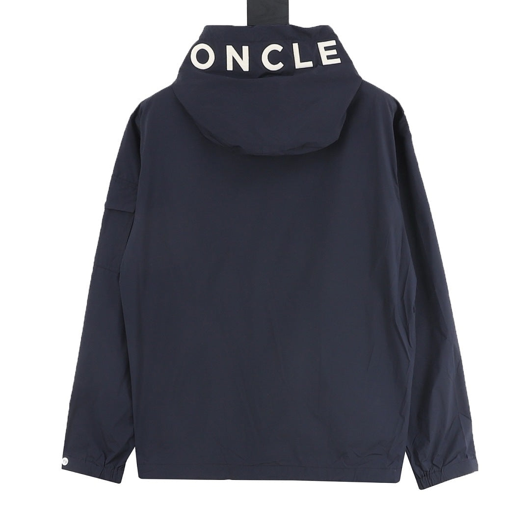 Moncler Sassiere Hood Print Logo Hooded Zip Jacket – Men’s, Navy Blue