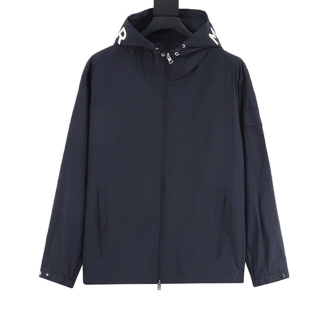 Moncler Sassiere Hood Print Logo Hooded Zip Jacket – Men’s, Navy Blue