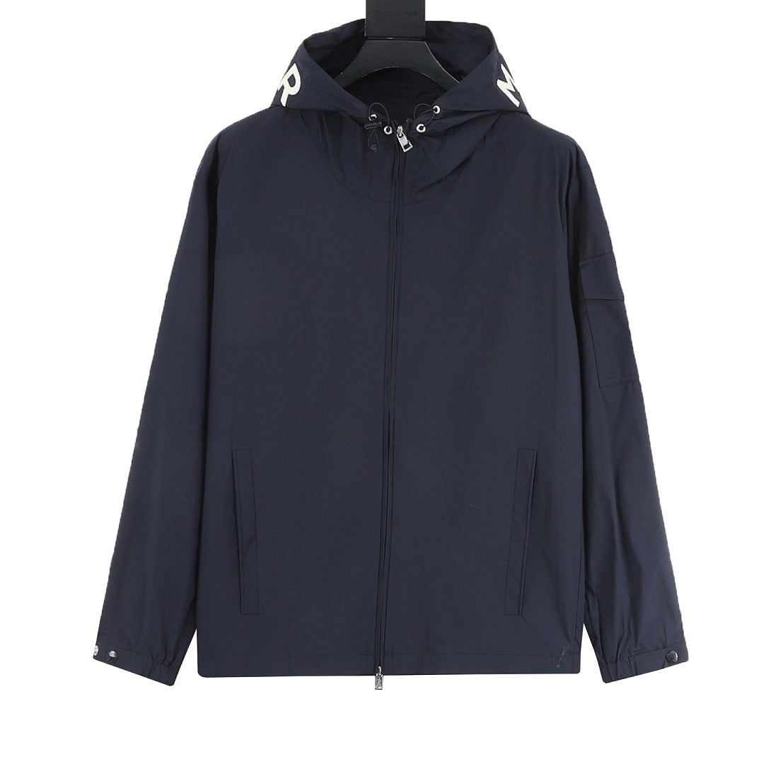 Moncler Sassiere Hood Print Logo Hooded Zip Jacket – Men’s, Navy Blue
