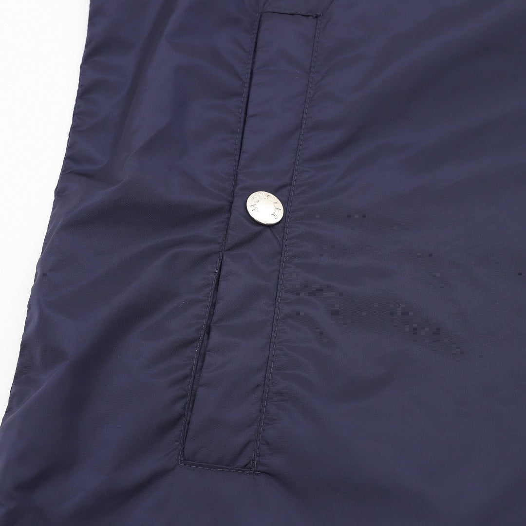 Moncler Stripe Badge Chest Logo Lightweight Hooded Windbreaker – Men’s, Navy Blue