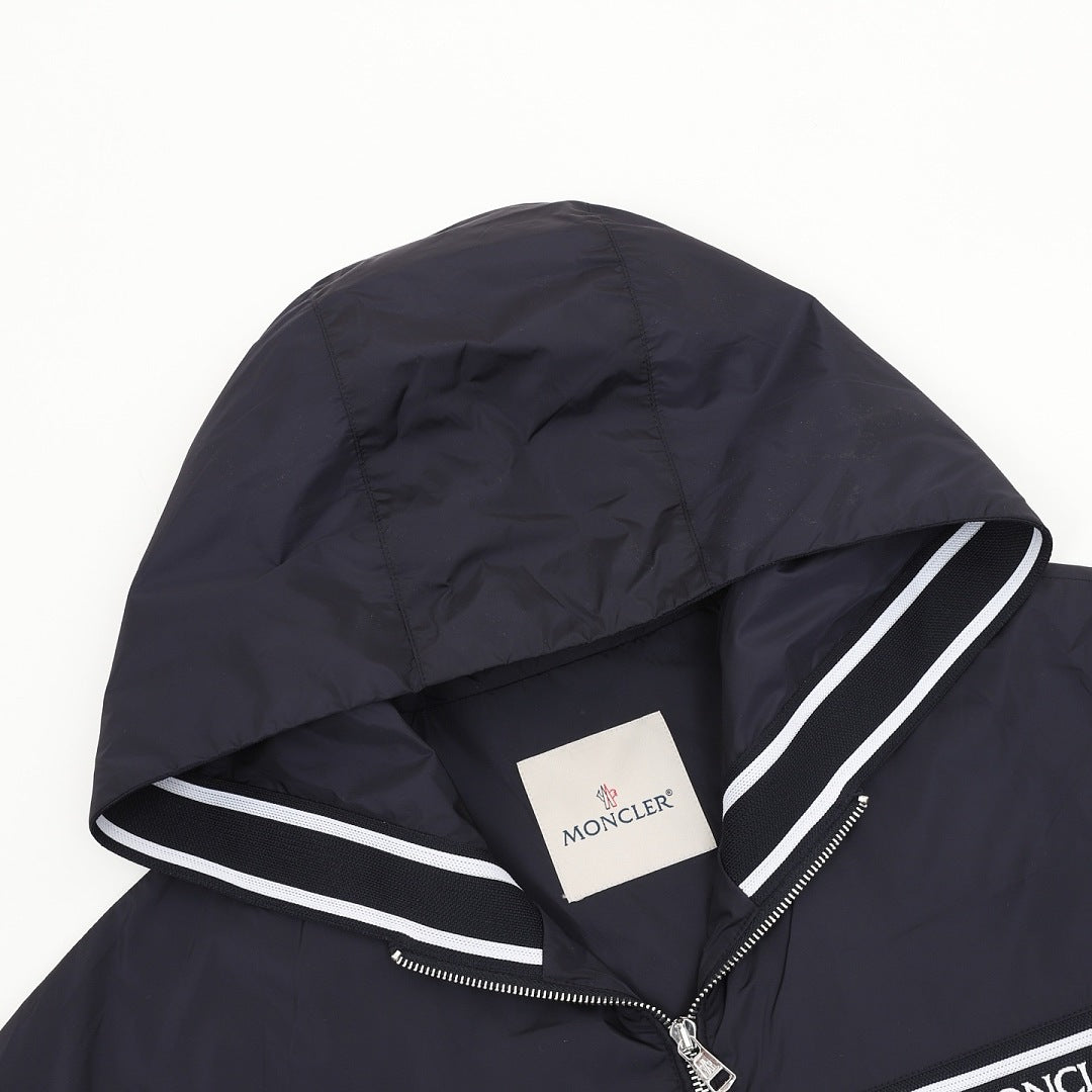 Moncler Chest Logo Stripe Hooded Zip Jacket – Men’s, Navy Blue