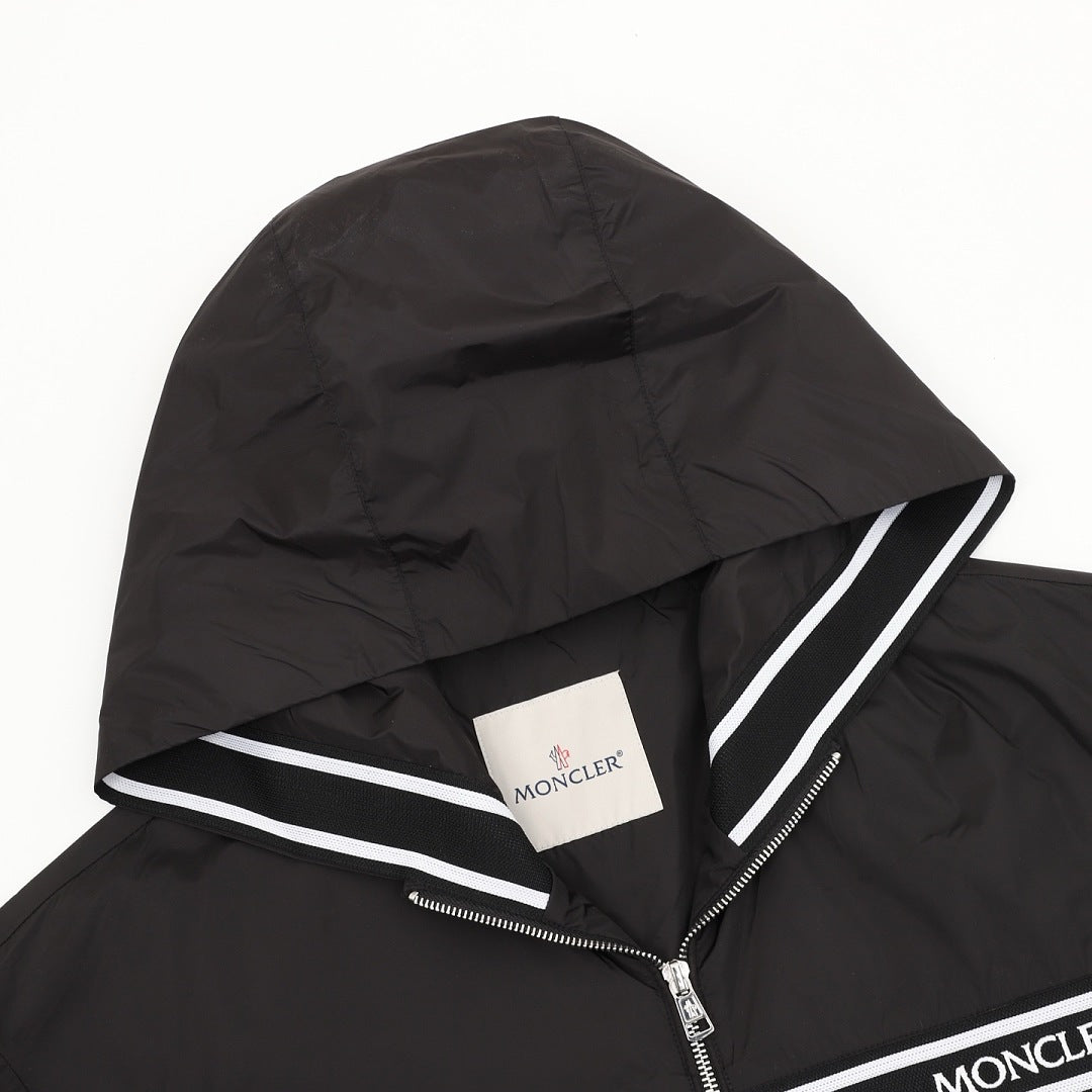 Moncler Chest Logo Stripe Hooded Zip Jacket – Men’s, Black