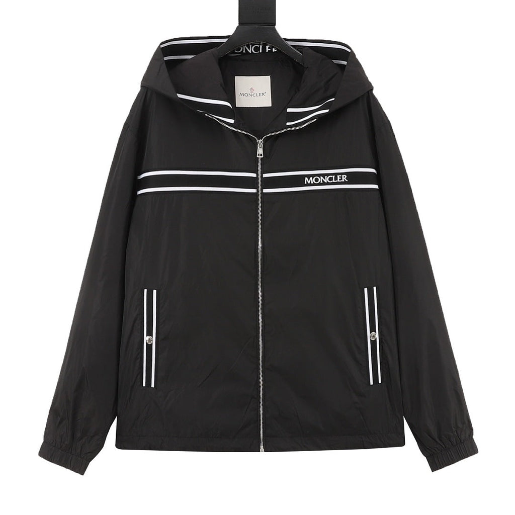 Moncler Chest Logo Stripe Hooded Zip Jacket – Men’s, Black