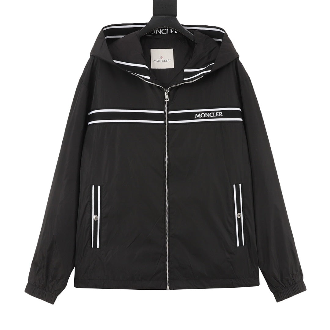 Moncler Chest Logo Stripe Hooded Zip Jacket – Men’s, Black