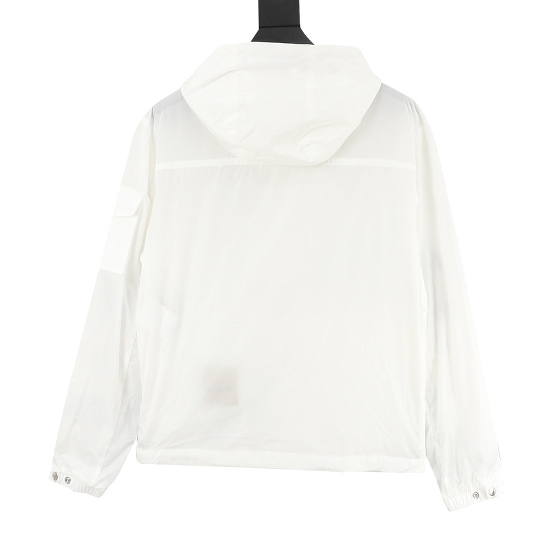 Moncler Chest Stripe Logo Lightweight Hooded Windbreaker – Men’s, White
