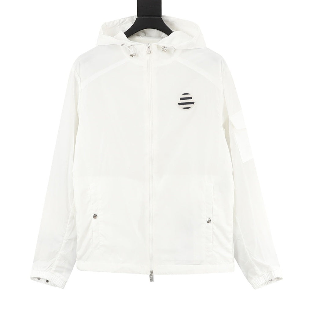 Moncler Chest Stripe Logo Lightweight Hooded Windbreaker – Men’s, White