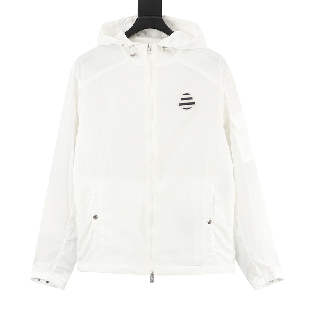 Moncler Chest Stripe Logo Lightweight Hooded Windbreaker – Men’s, White