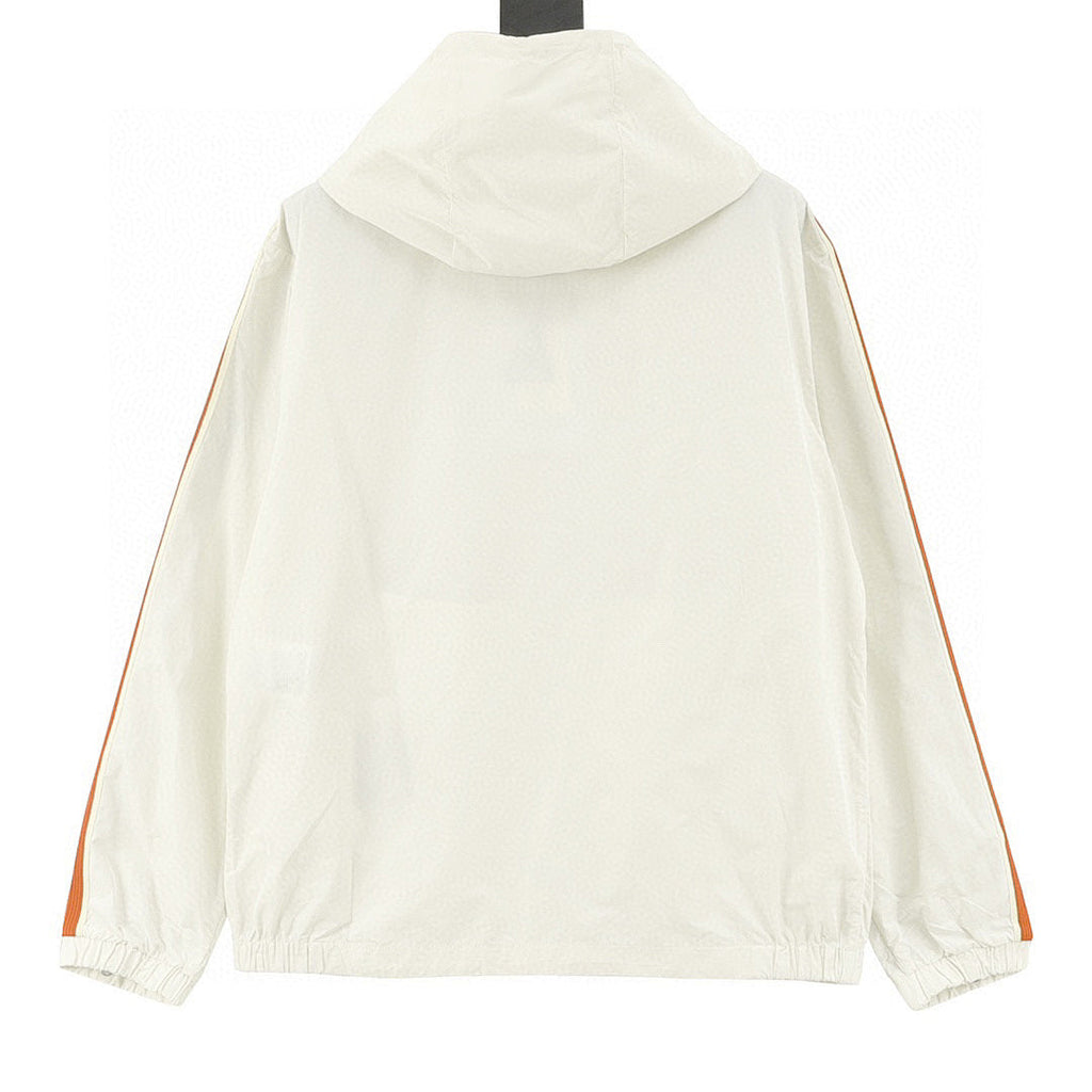 Moncler Striped-Sleeve Hooded Shell Jacket - Ivory - back view
